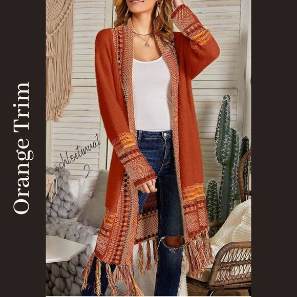 NEW Bohemian Tribal Fringe Cardigan With Pockets - Picture 4 of 8